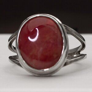 Natural Red Rhodonite Ring, Natural Rounded Rhodonite Sterling Silver Size 7